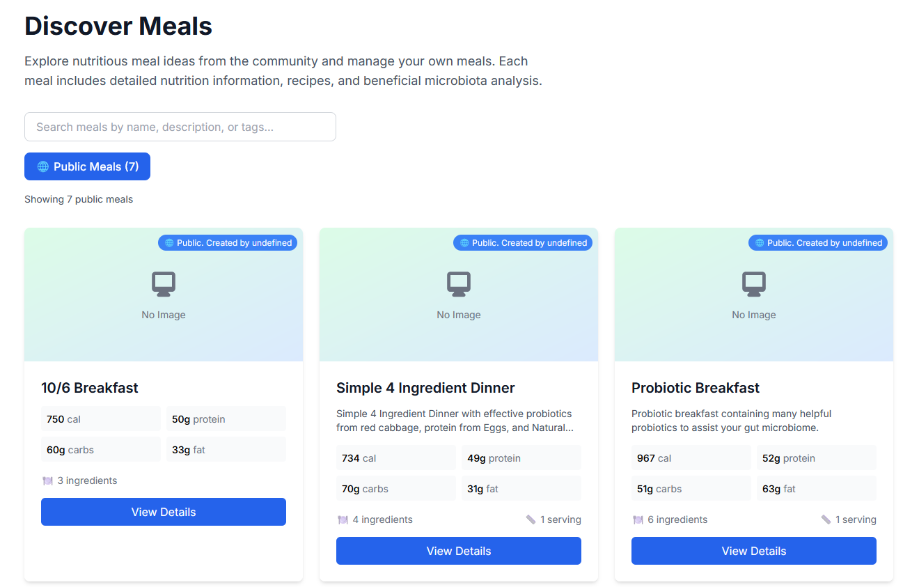 Community Meals Gallery with shared nutrition-rich recipes